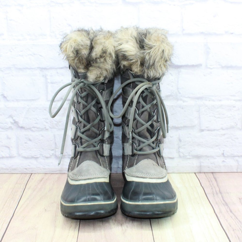 Sorel Joan of Artic Gray Suede Fur Trim Waterproof Winter Boots Size 9 - Picture 4 of 12